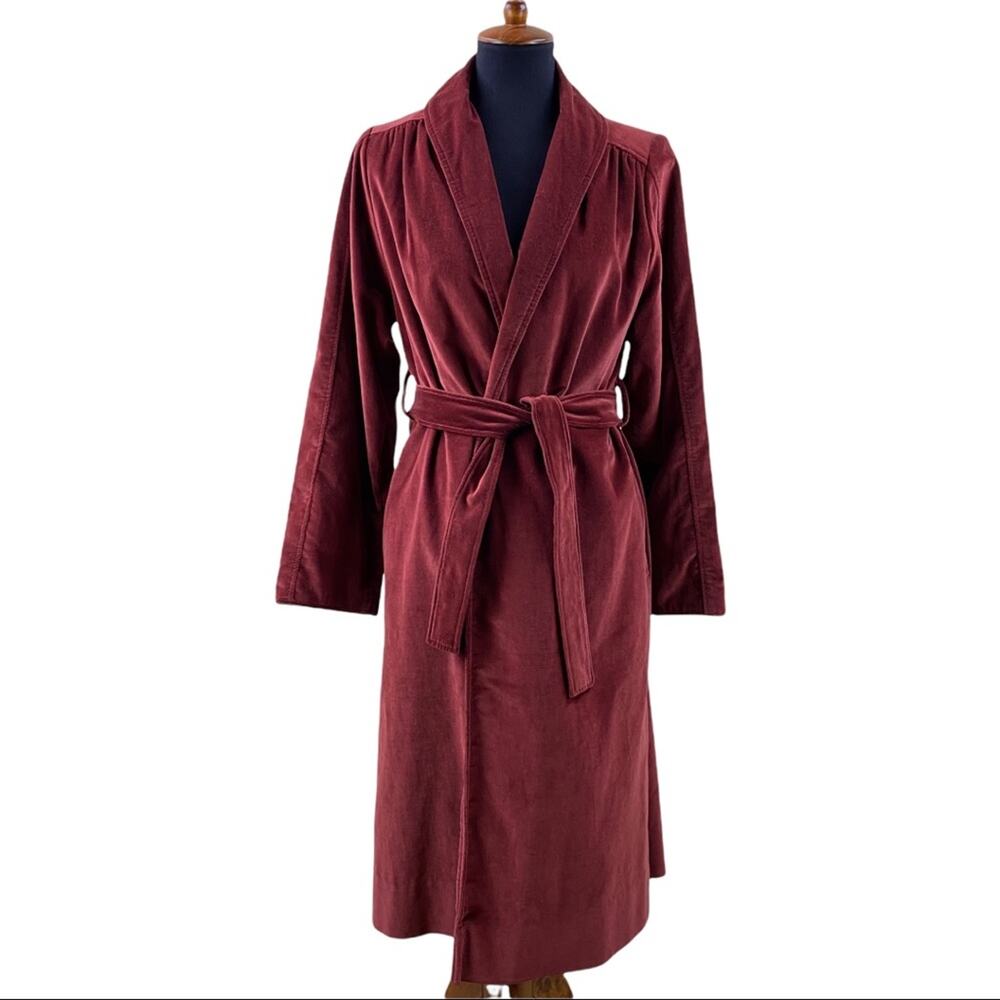 Vintage Marguerite Rubel burnt orange velvet long opera coat size S/M belted